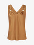 Top satiné à empiècement bijoux - Camel - 1
