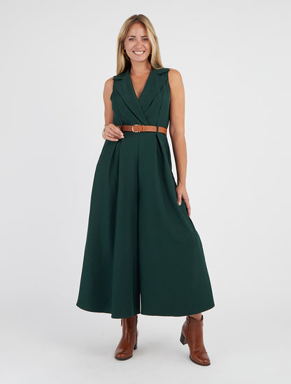 Combinaison col tailleur avec ceinture - Vert sapin