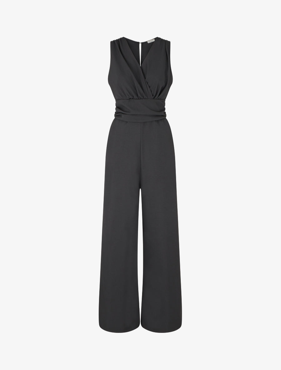 Combinaison unie à dos élastiqué - Noir - 1