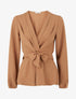 Blouse unie élastiquée à col cache coeur - Camel - 1