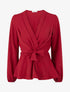Blouse unie élastiquée à col cache coeur - Bordeaux - 1