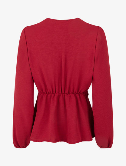 Blouse unie élastiquée à col cache coeur - Bordeaux - 2