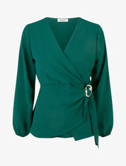 Blouse unie style portefeuille à col cache-coeur - Vert sapin - 1