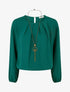 Blouse unie à bords élastiqués - Vert sapin - 1
