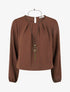Blouse unie à bords élastiqués - Marron - 1