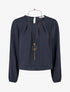 Blouse unie à bords élastiqués - Marine - 1