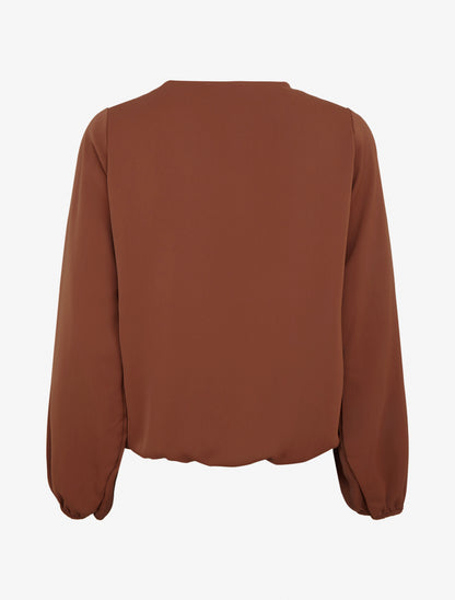 Top fluide à col asymétrique et bijoux doré - Marron - 2