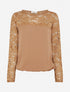 Top boule fluide satiné et dentelle - Taupe - 1