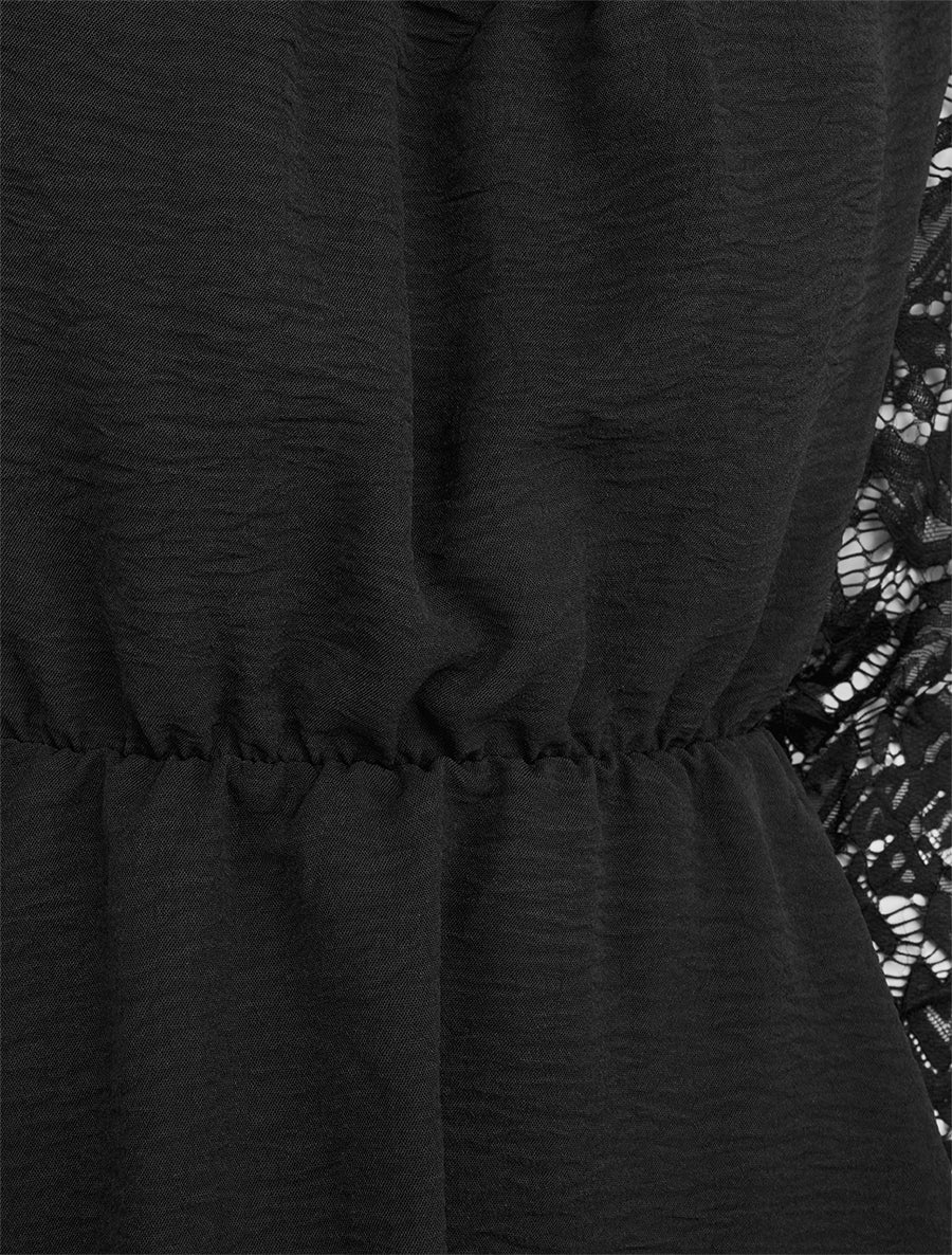 Top péplum à manches dentelle - Noir - 3