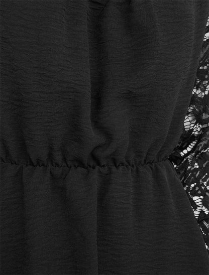 Top péplum à manches dentelle - Noir - 3