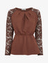 Top péplum à manches dentelle - Marron - 1