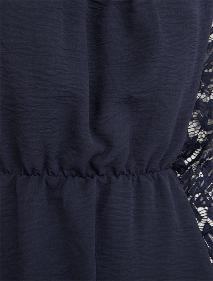 Top péplum à manches dentelle - Marine - 3