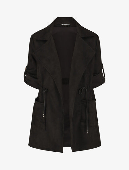 Veste longue en suédine - Noir - 5