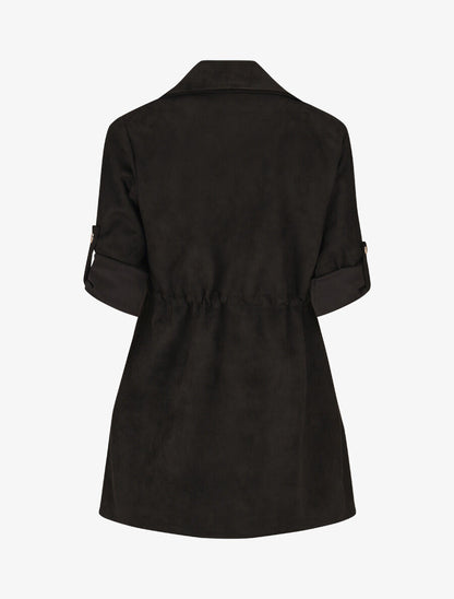 Veste longue en suédine - Noir - 2