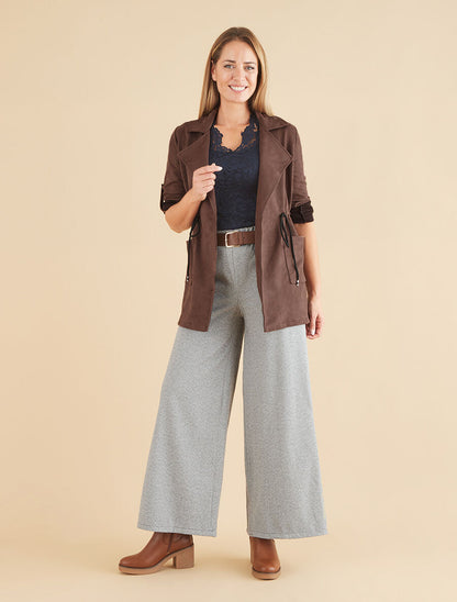 Veste longue en suédine - Marron - 4