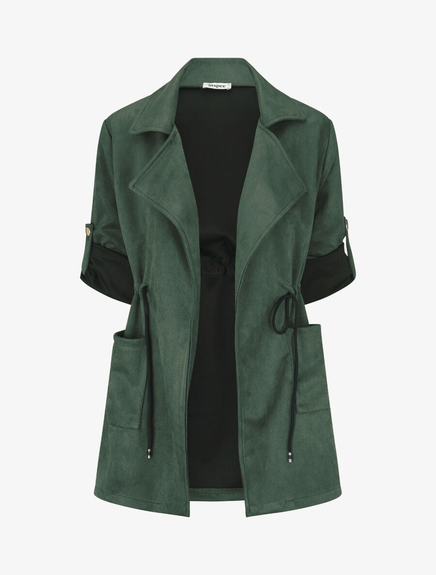 Veste longue en suédine - Vert sapin - 1