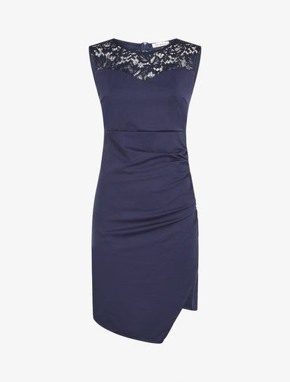 Robe sans manches à col en dentelle - Marine - 1