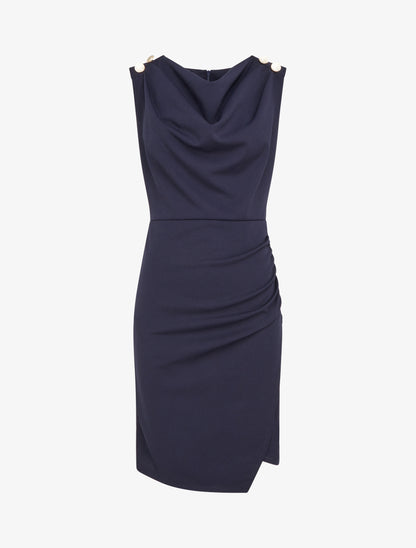 Robe drapé à col bénitier - Marine - 1