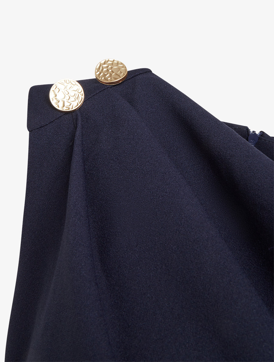 Robe drapé à col bénitier - Marine - 3