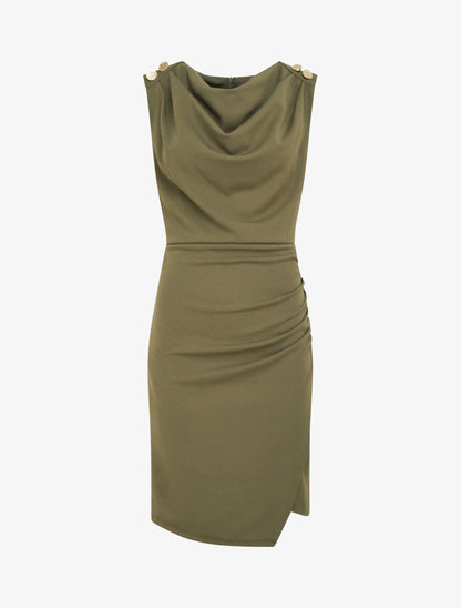 Robe drapé à col bénitier - Kaki - 1