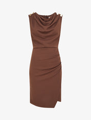 Robe drapé à col bénitier - Marron - 1