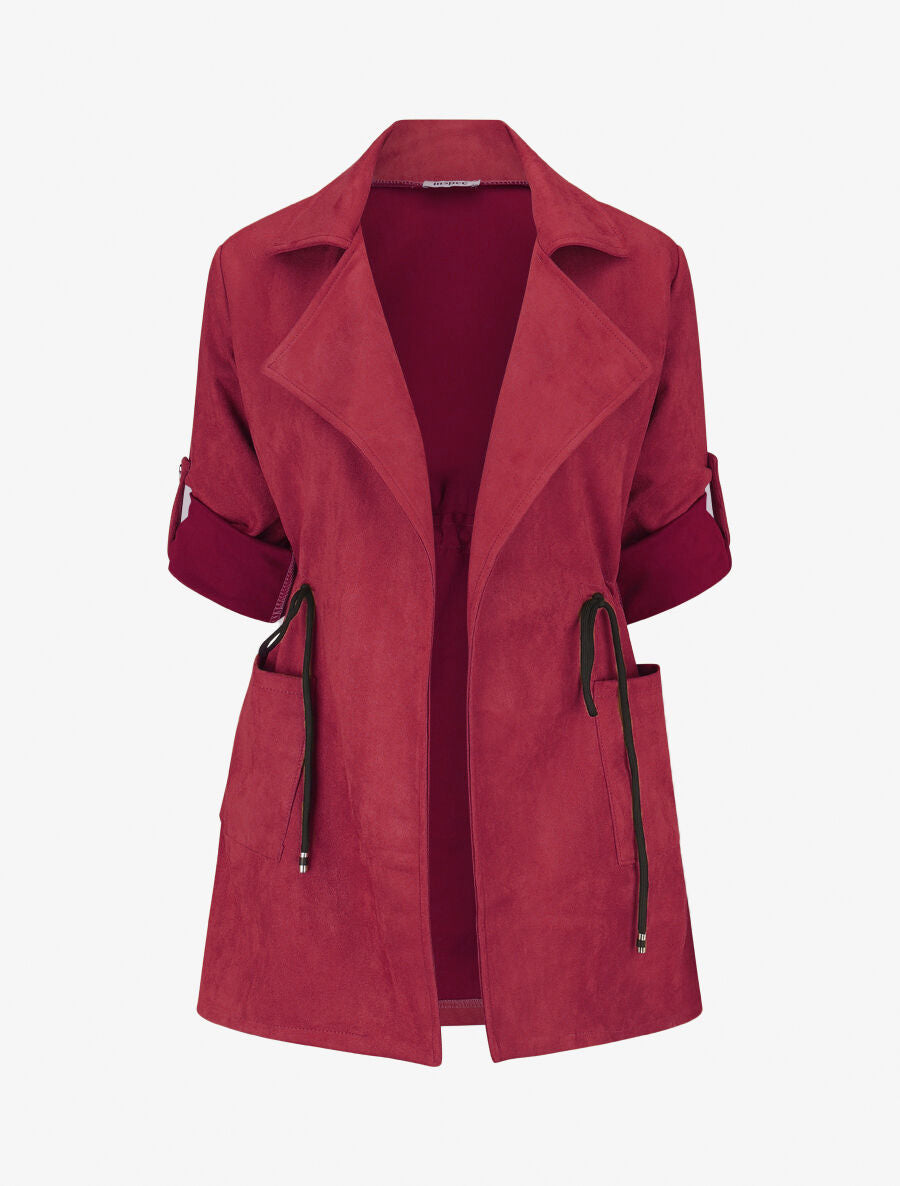 Veste longue en suédine - Bordeaux - 5