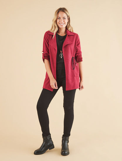 Veste longue en suédine - Bordeaux - 4