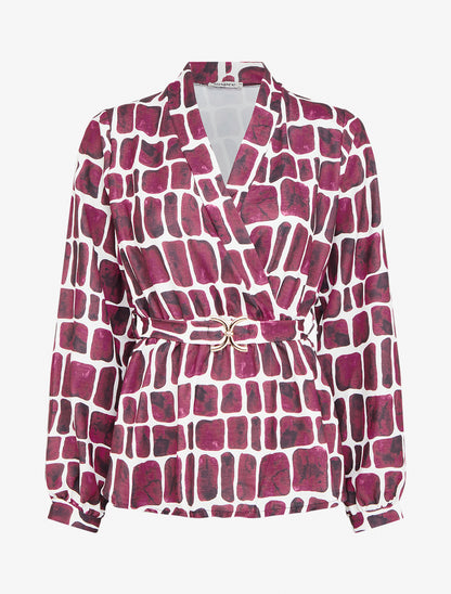 Top ceinturé à imprimé graphique - Violine - 1