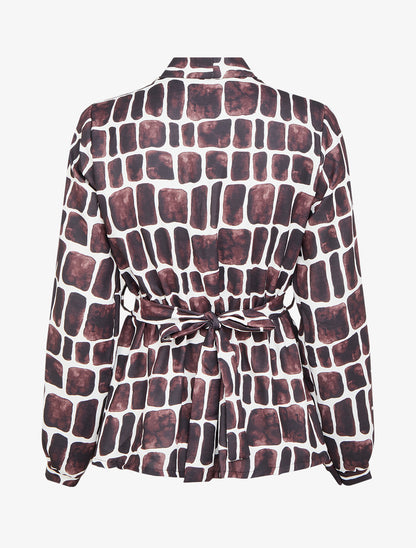 Top ceinturé à imprimé graphique - Marron - 2