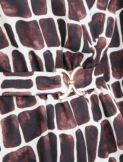 Top ceinturé à imprimé graphique - Marron - 3