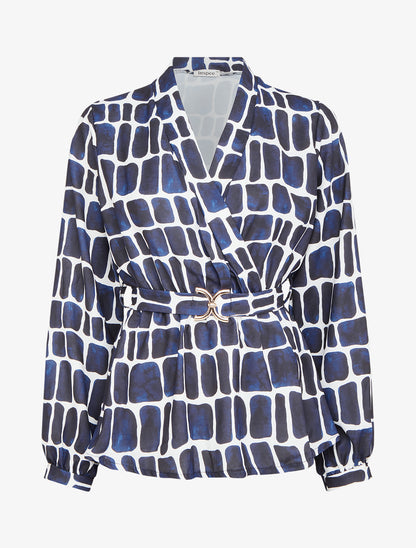 Top ceinturé à imprimé graphique - Marine - 1