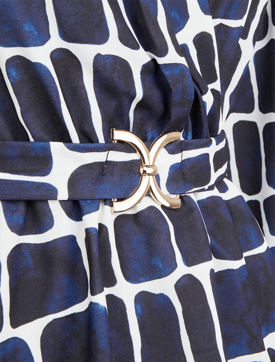 Top ceinturé à imprimé graphique - Marine - 3