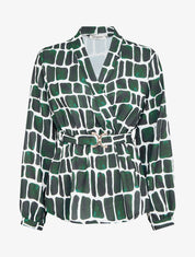 Top ceinturé à imprimé graphique - Vert foncé - 1