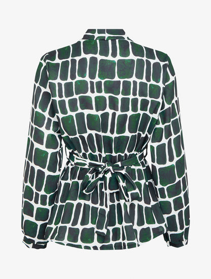 Top ceinturé à imprimé graphique - Vert foncé - 2