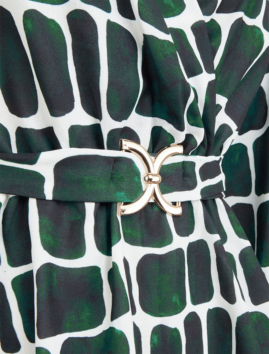 Top ceinturé à imprimé graphique - Vert foncé - 3