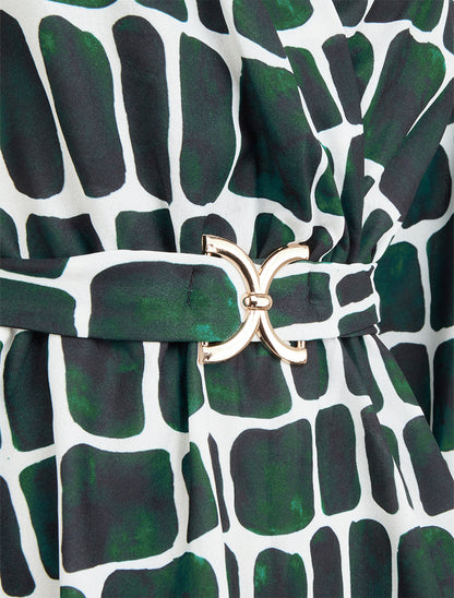 Top ceinturé à imprimé graphique - Vert foncé - 3