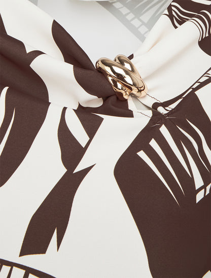 Top boule à motif graphique et col bénitier - Marron - 3