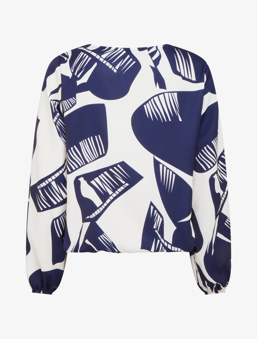 Top boule à motif graphique et col bénitier - Marine - 2