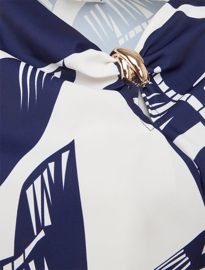 Top boule à motif graphique et col bénitier - Marine - 3