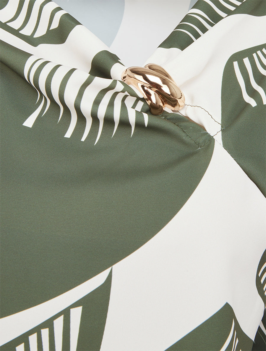 Top boule à motif graphique et col bénitier - Kaki - 3