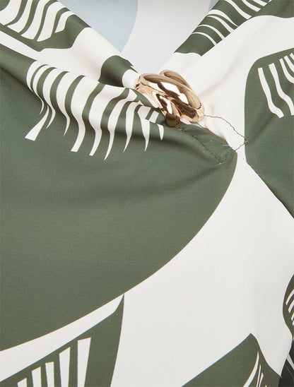 Top boule à motif graphique et col bénitier - Kaki - 3