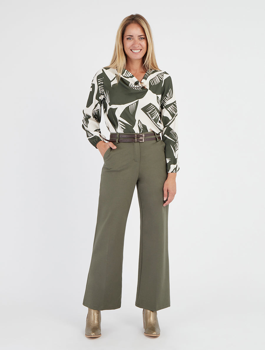 Top boule à motif graphique et col bénitier - Kaki - 8