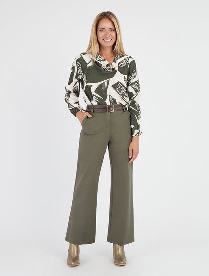 Top boule à motif graphique et col bénitier - Kaki - 8