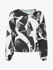 Top boule à motif graphique et col bénitier - Noir - 1