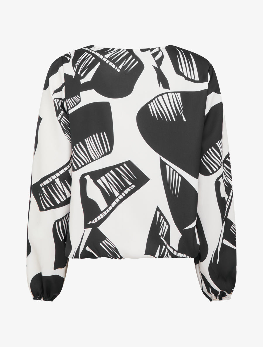 Top boule à motif graphique et col bénitier - Noir - 2