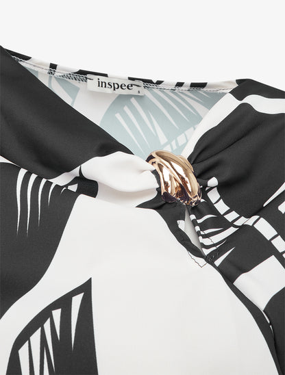 Top boule à motif graphique et col bénitier - Noir - 3