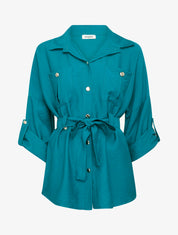 Chemise fluide ceinturée - Bleu canard - 1