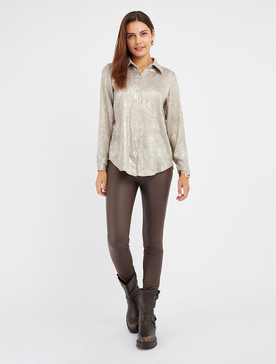 Chemise fluide effet froissé coupe droite - Beige - 8