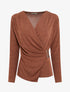 Top satiné à boucle et manches longues - Marron - 1