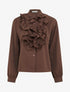 Blouse unie à col jabot - Marron - 1